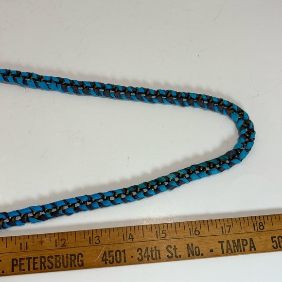 J. Crew Blue Colorblock Raffia Woven Crossbody Bag- Beach Quiet Luxury Handbag - Picture 10 of 10